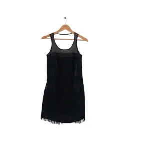 Mango Black Net & Fringe Sleeveless Knee-length Dress | Like New |