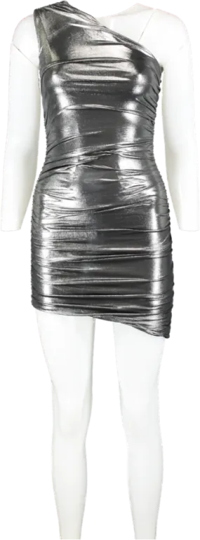 Misspap Metallic Ruched One Shoulder Mini Dress UK 6