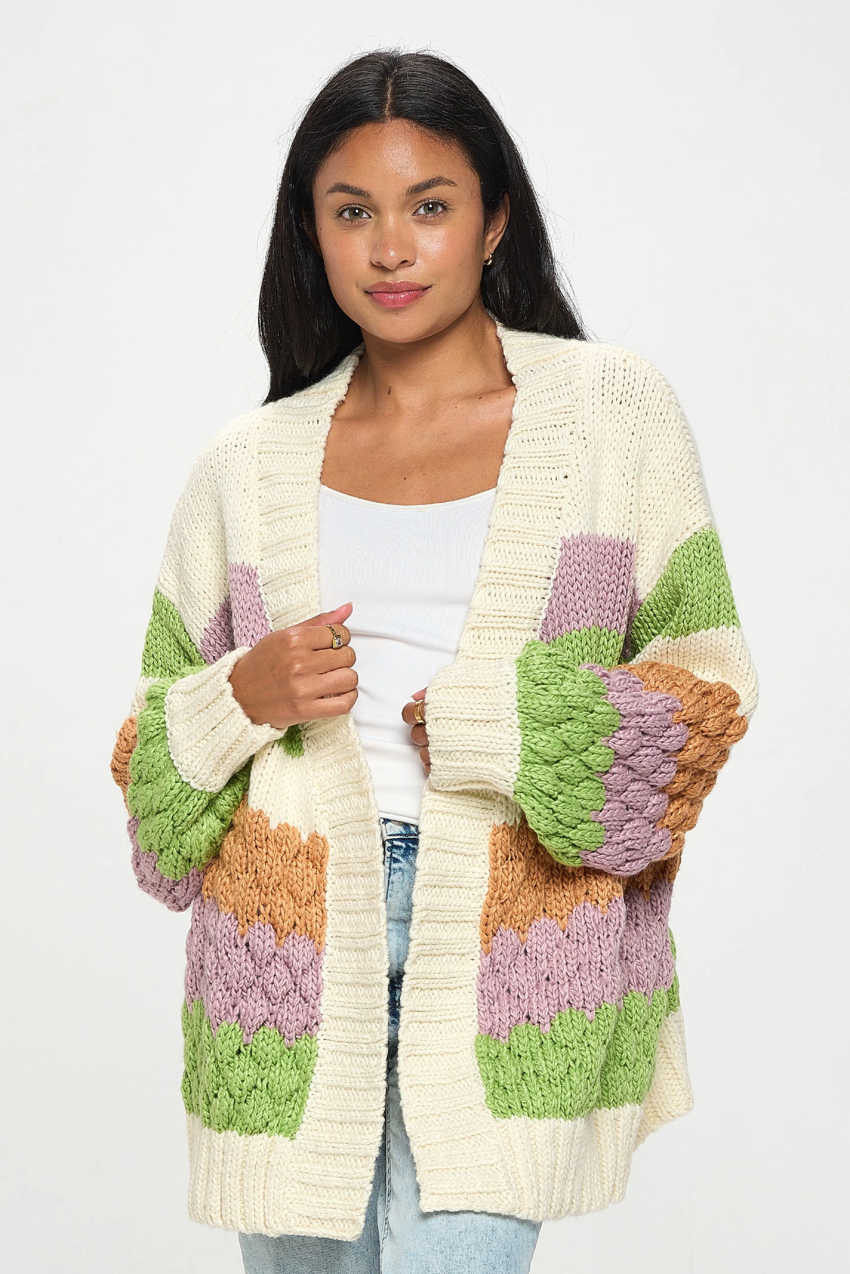 Modern Color Block Knit Cardigan Sweater