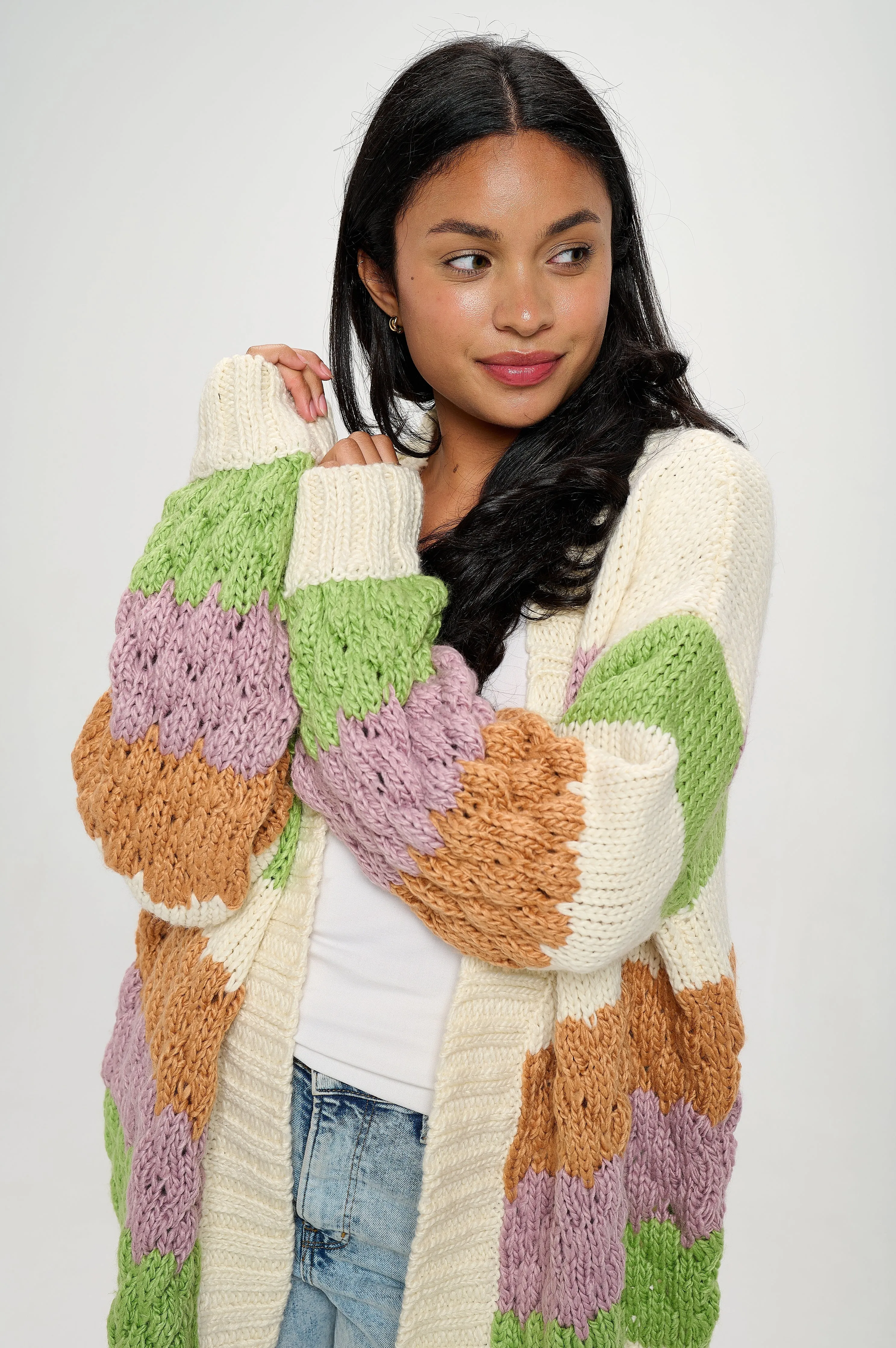 Modern Color Block Knit Cardigan Sweater