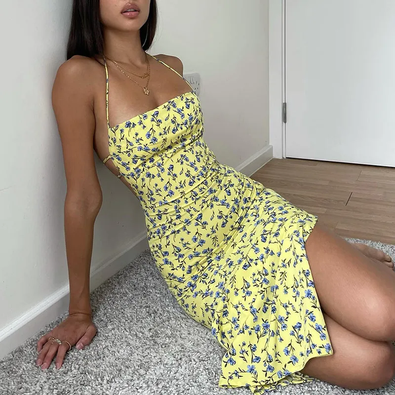 Nidya Floral Backless Midi Dress