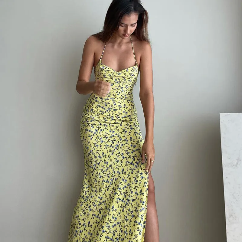 Nidya Floral Backless Midi Dress