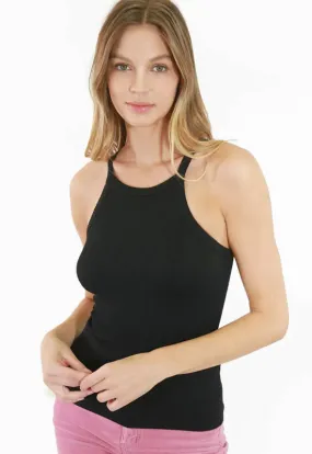 NIKIBKI - High Neck Ribbed Tank Top Black