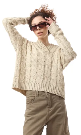 O170087 Beige Cropped Long Sleeve  Hooded Pullover