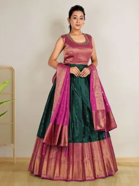 Odette Green Banarasi Silk Woven Stitched Gown  for Women