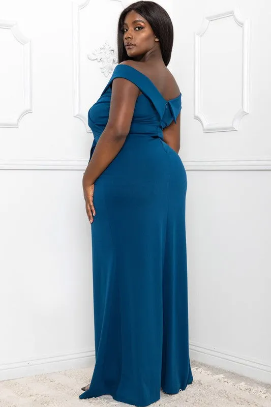 OFF THE SHOULDER WRAP PLUS SIZE MAXI DRESS