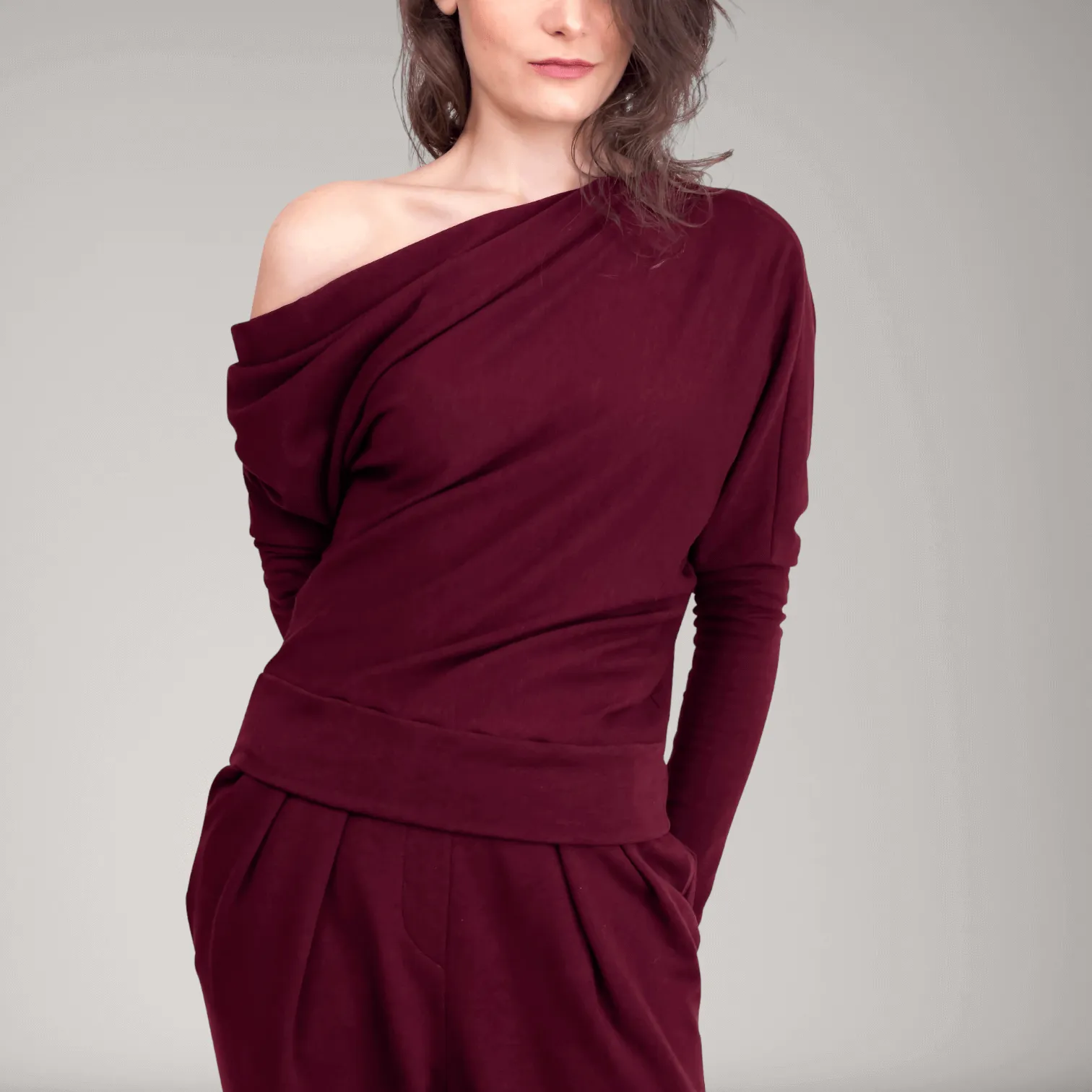 One-Shoulder Fine French Terry Sweater | Tourmaline