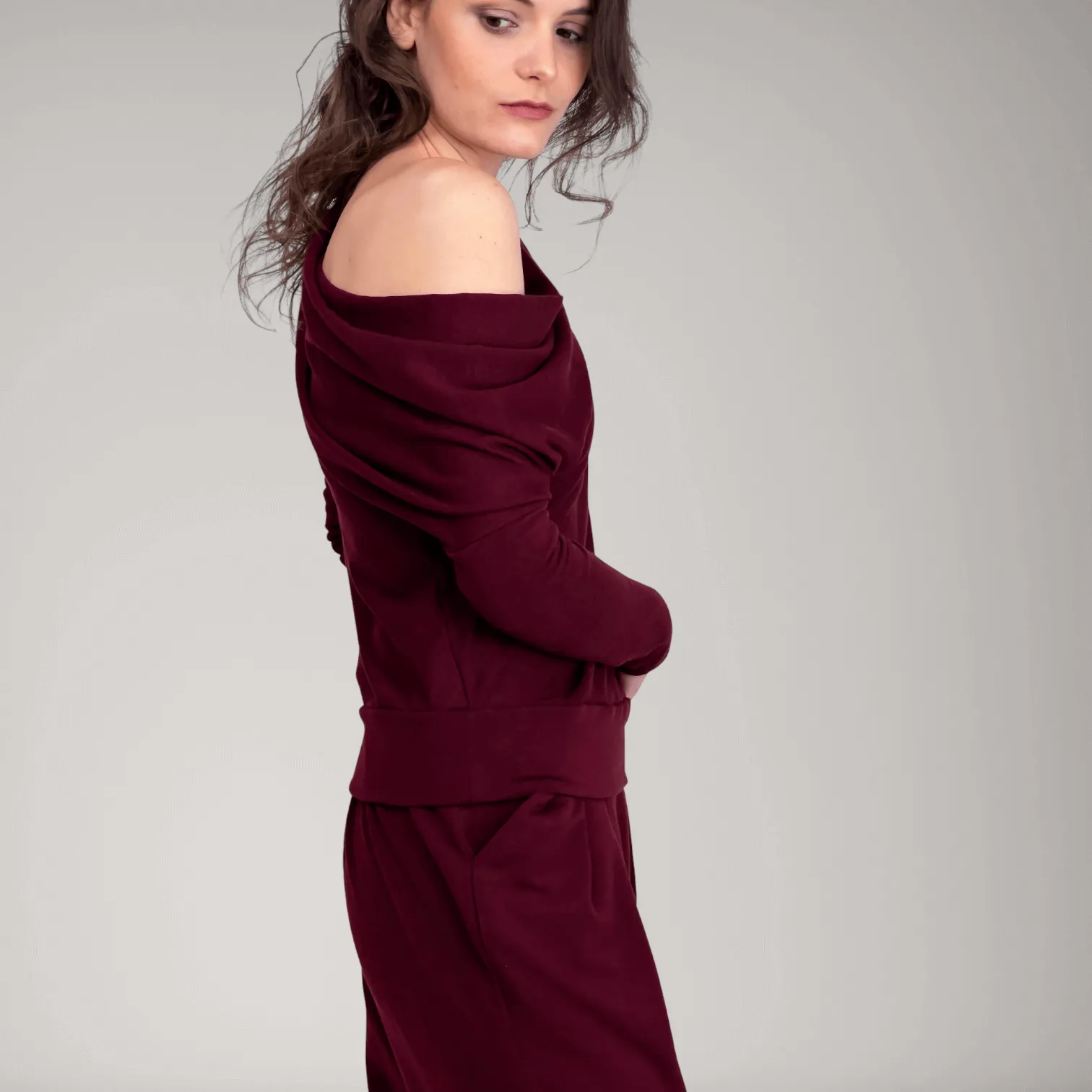 One-Shoulder Fine French Terry Sweater | Tourmaline