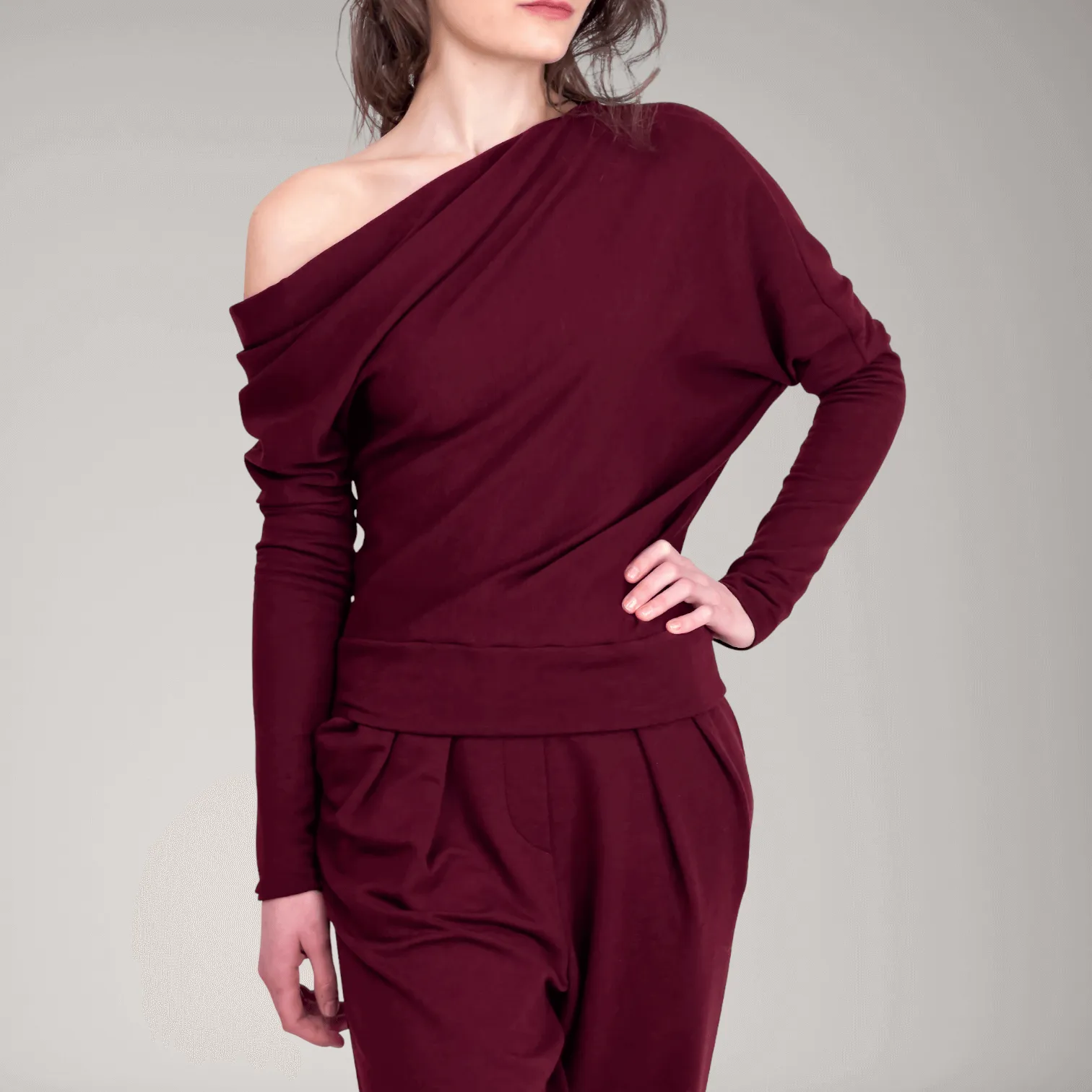 One-Shoulder Fine French Terry Sweater | Tourmaline