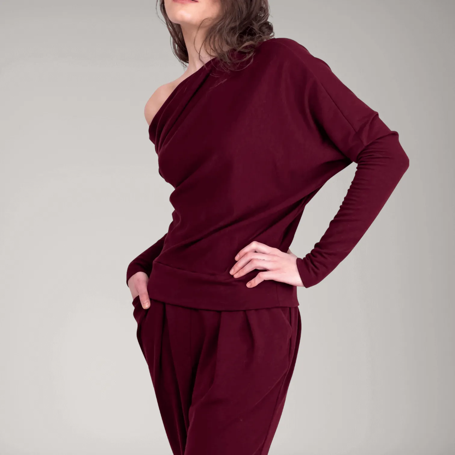 One-Shoulder Fine French Terry Sweater | Tourmaline