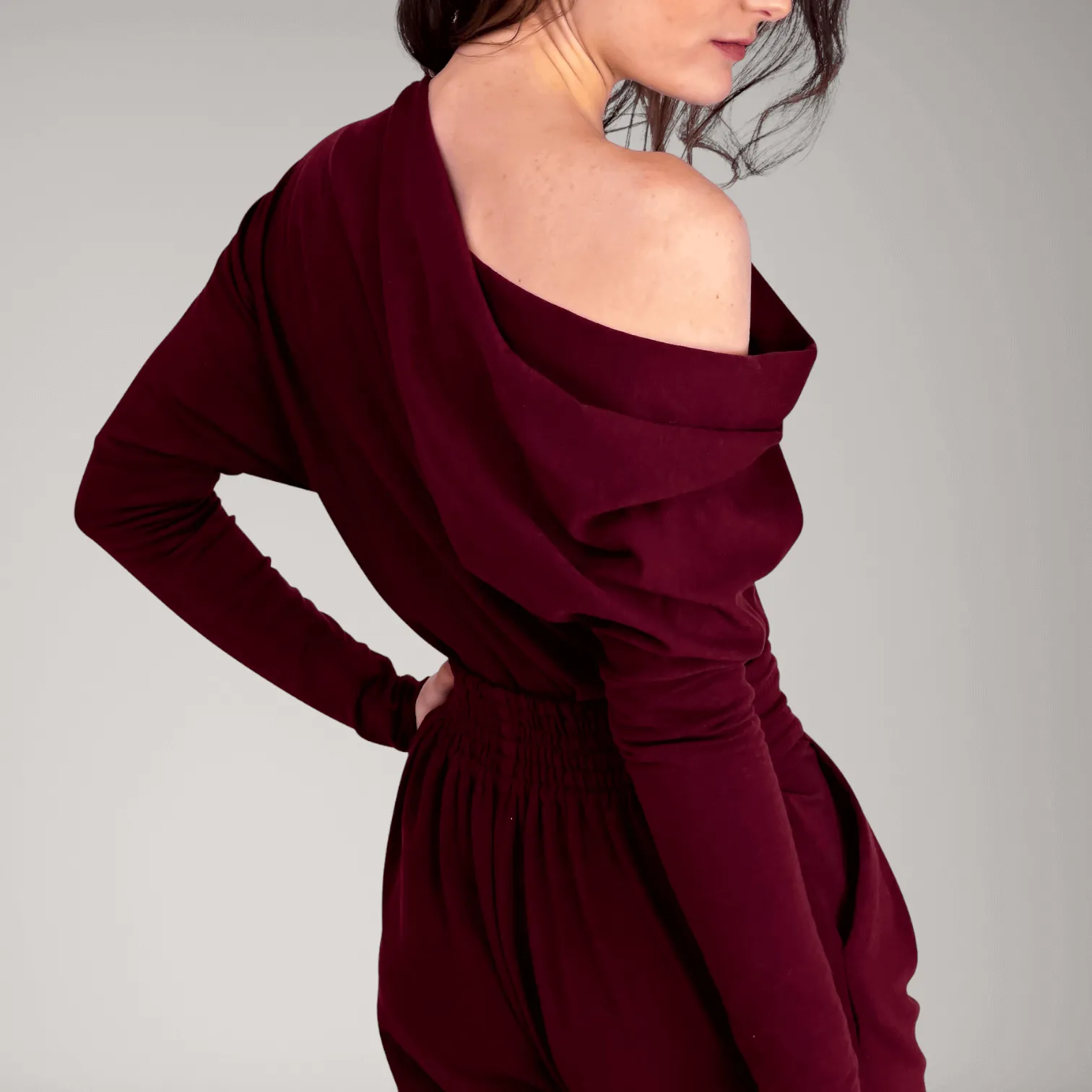 One-Shoulder Fine French Terry Sweater | Tourmaline