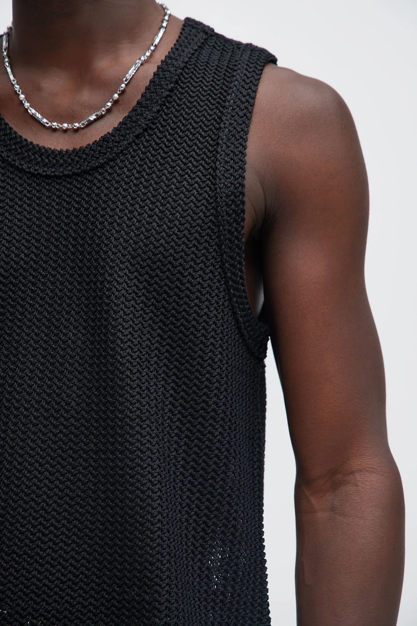 Open Knit Sweater Tank - Black