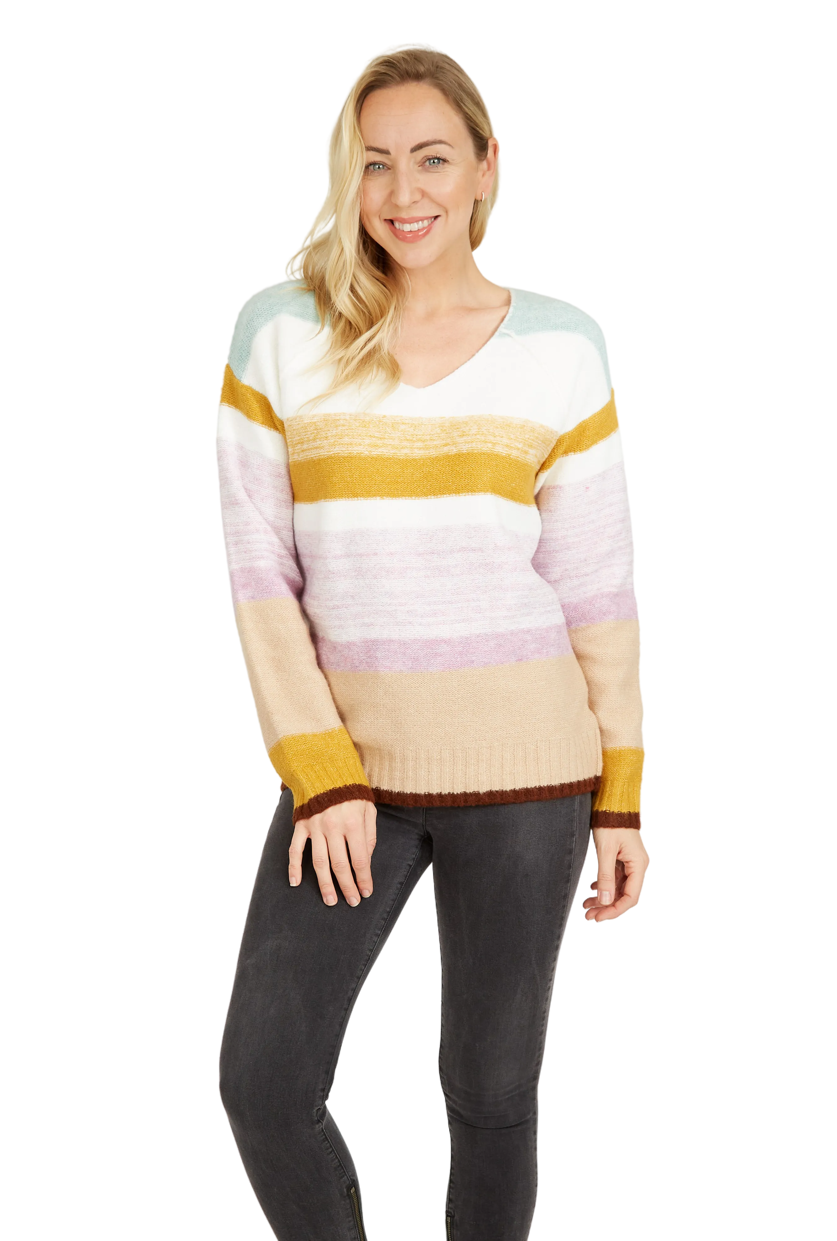 Pastel Stripe Print Sweater in Mustard and White