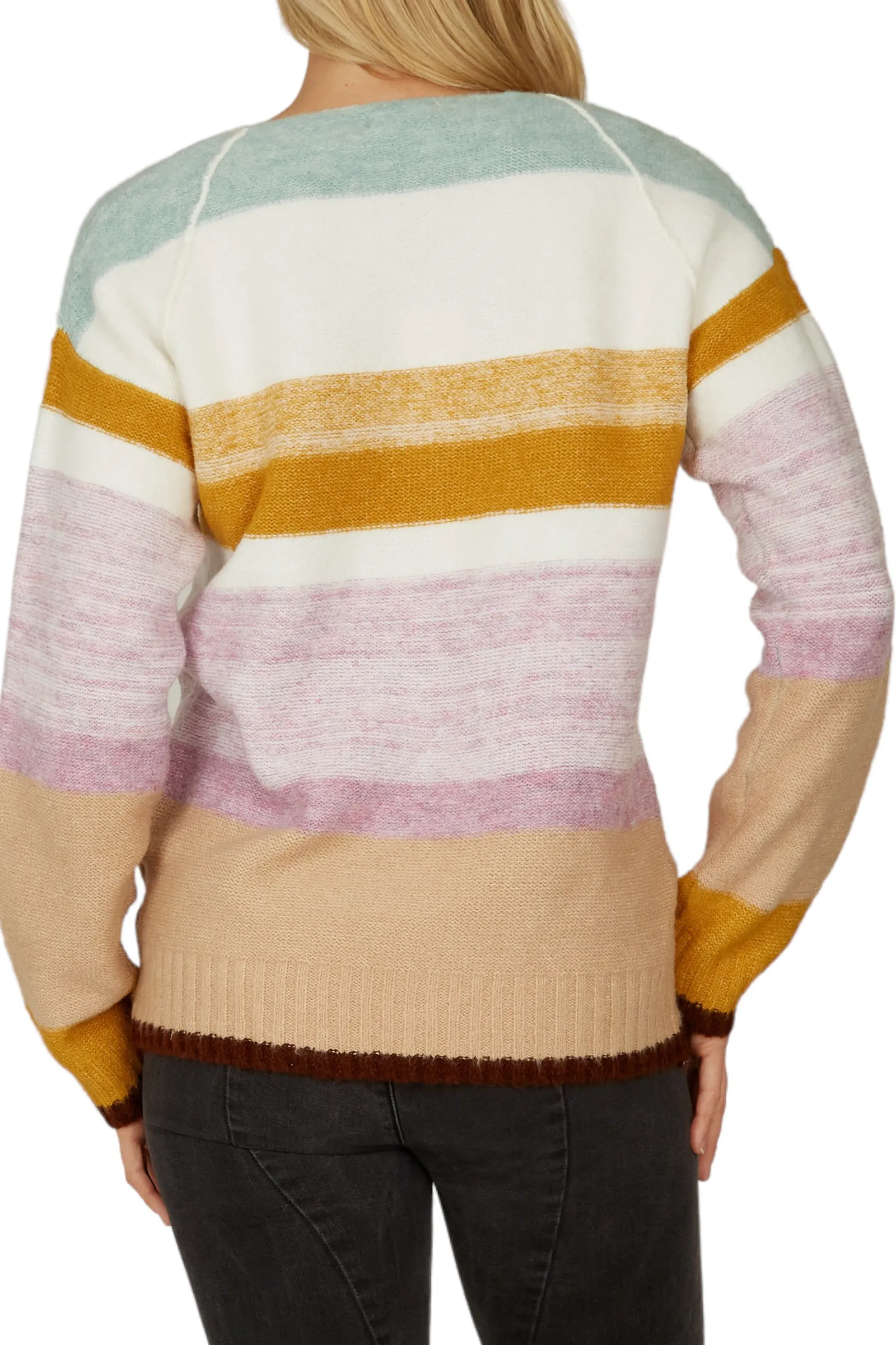 Pastel Stripe Print Sweater in Mustard and White