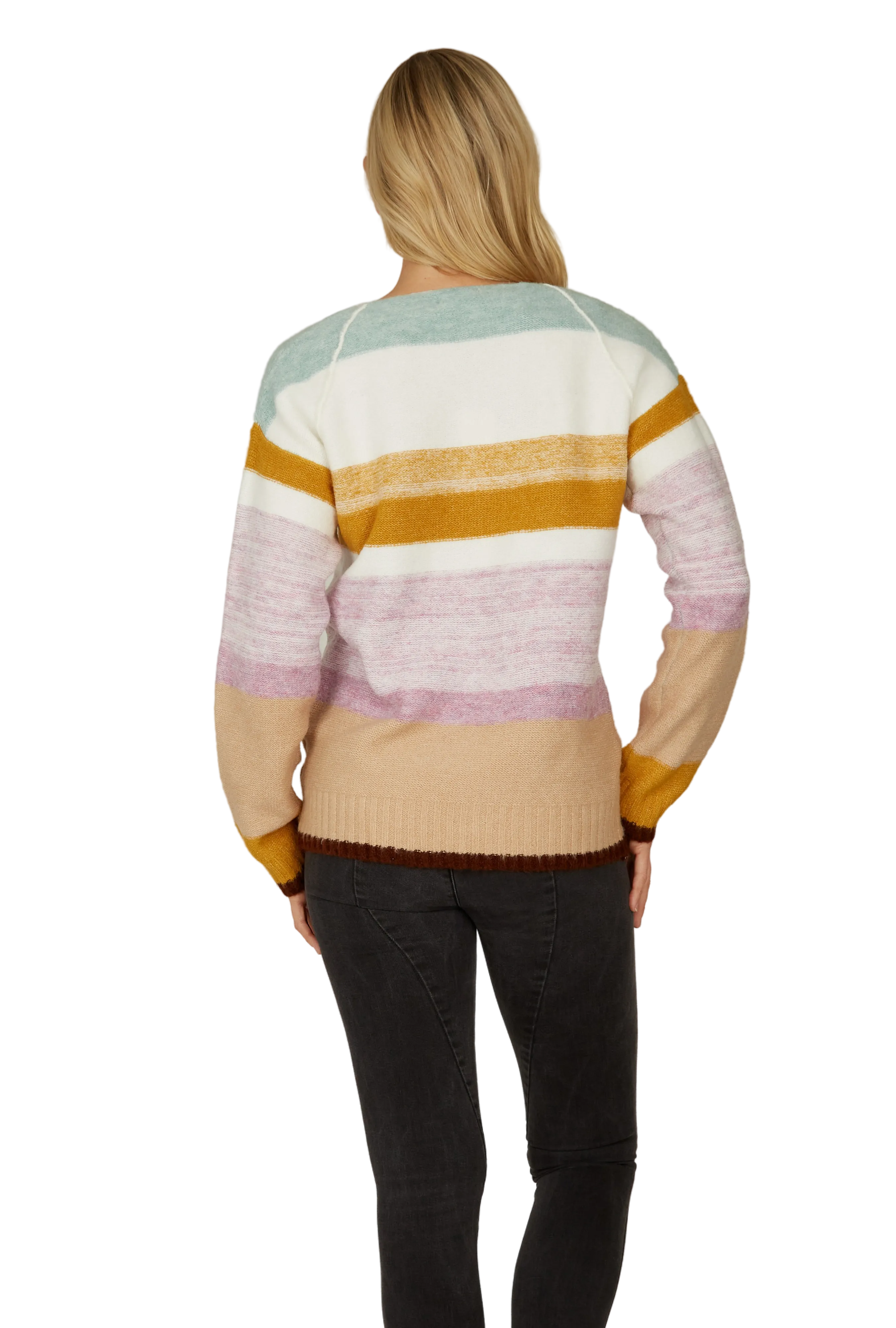 Pastel Stripe Print Sweater in Mustard and White