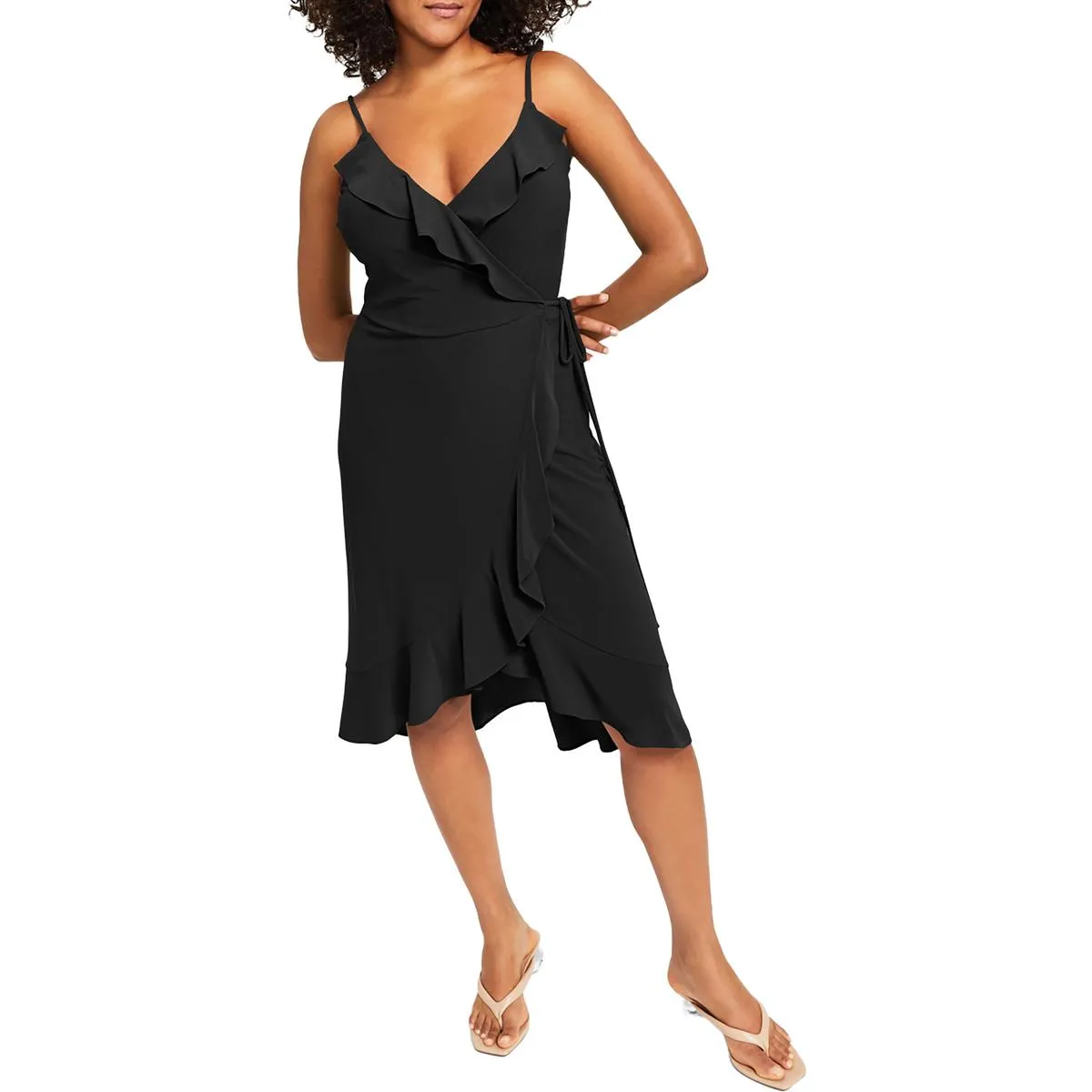 Petites Womens Party Above-Knee Wrap Dress