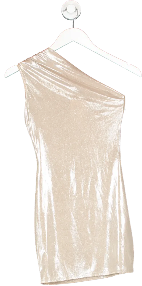 Public Desire Metallic One Shoulder Ruched Champagne Mini Dress UK 8