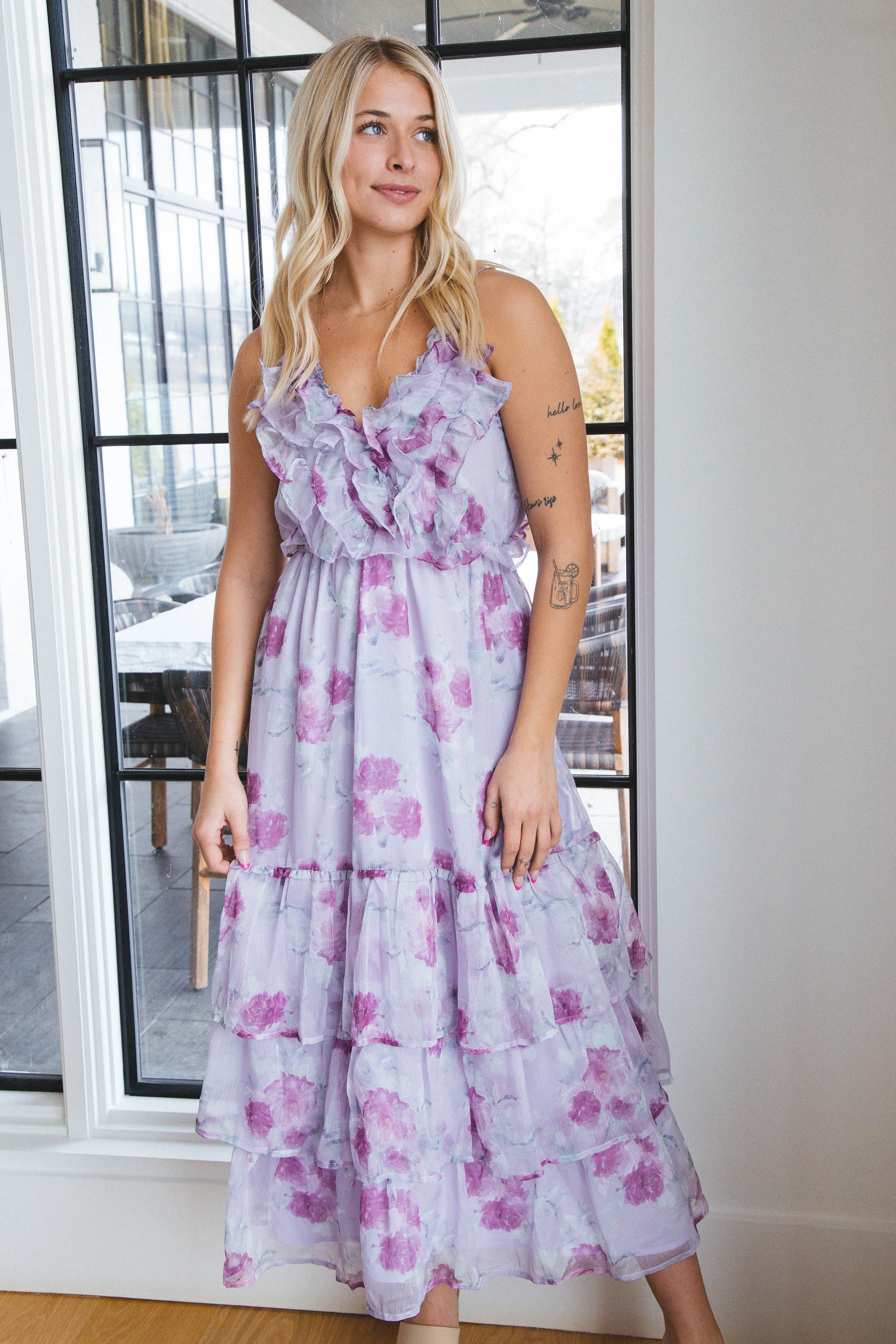 Rebekah Romantic Maxi Dress, Purple Floral