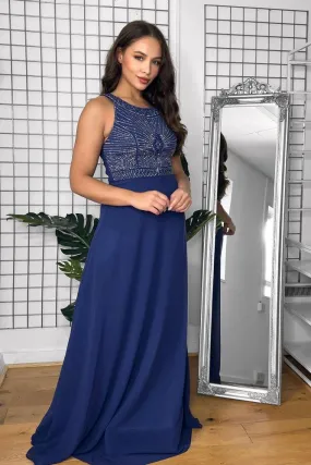 Rhinestones Embellished Halter Neck Occasion Maxi Dress