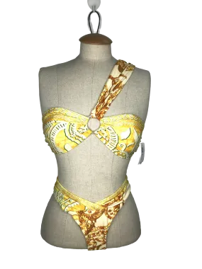 River Island Yellow Paisley Print One Shoulder Bikini UK 10