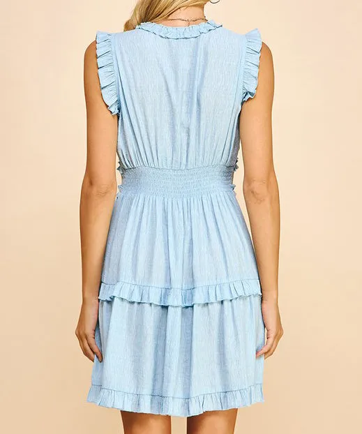 Ruffle Detail Mini Dress - Pastel Blue