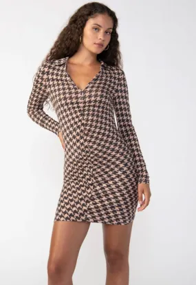 Sanctuary - Ruched Knit Dress Java Houndstooth