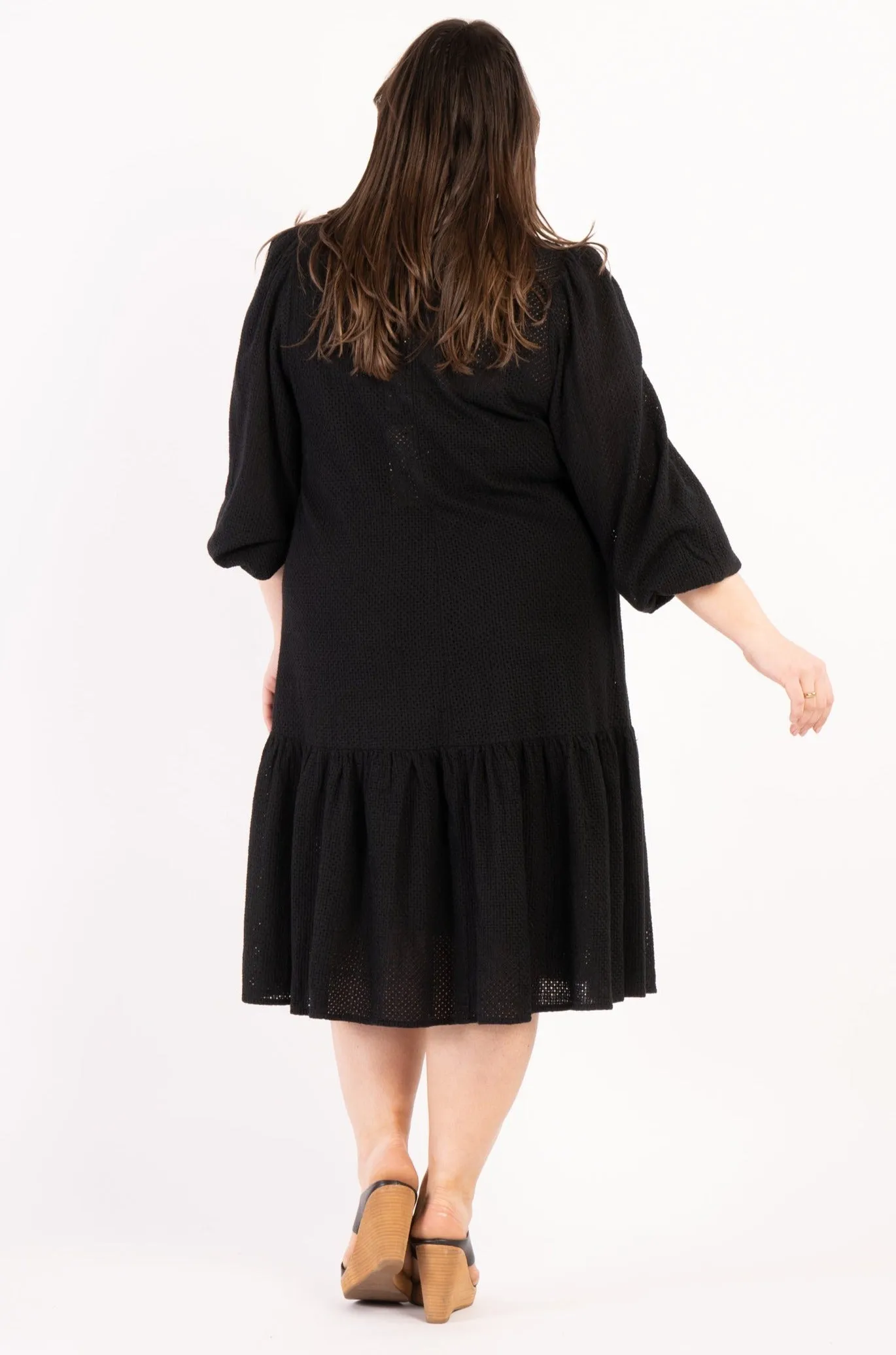 Sara Broderie Ruffle Dress - Black