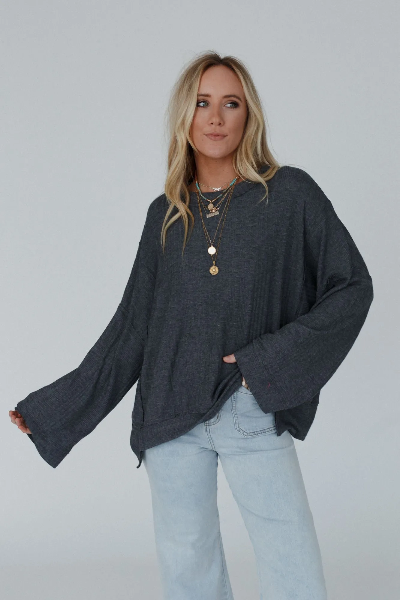 Soul Rhythm Sweater Top - Charcoal