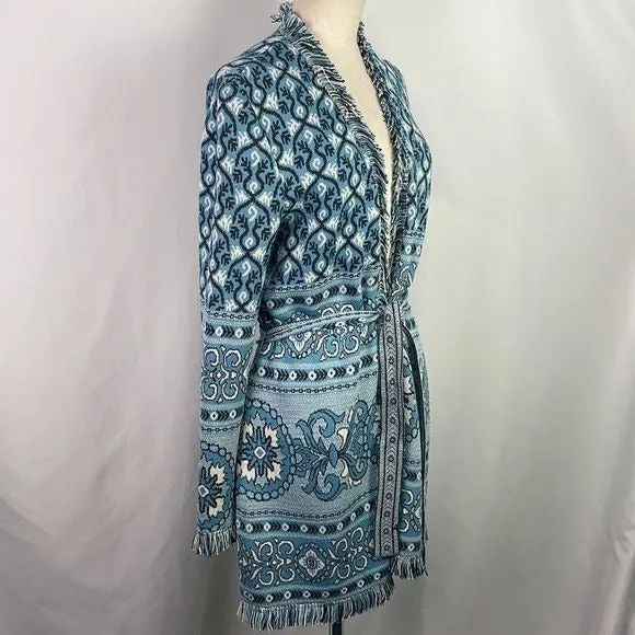 St JohnBlue Print Long Cardigan With Belt