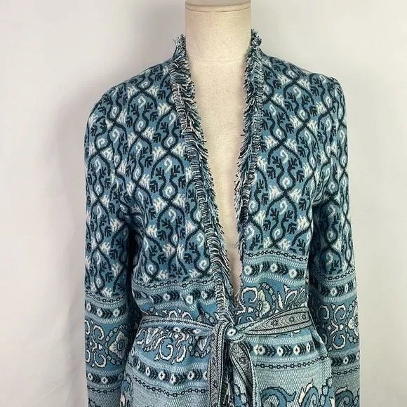 St JohnBlue Print Long Cardigan With Belt