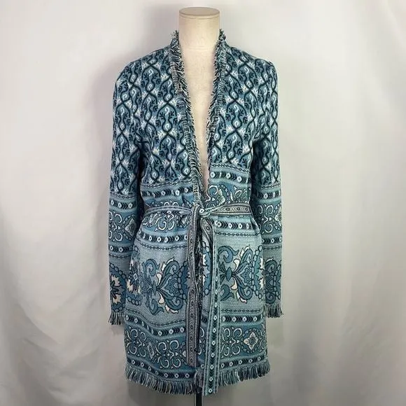 St JohnBlue Print Long Cardigan With Belt