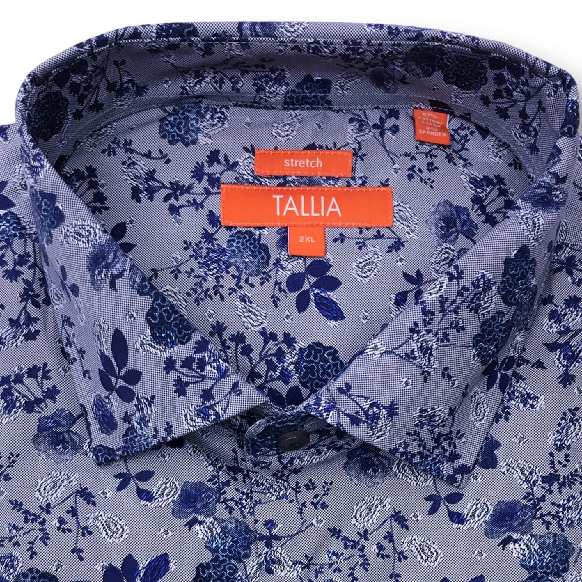 TALLIA BIG AND TALL - MENS FLOWERS - MICRO PAISLEY DRESS SHIRT - INDIGO