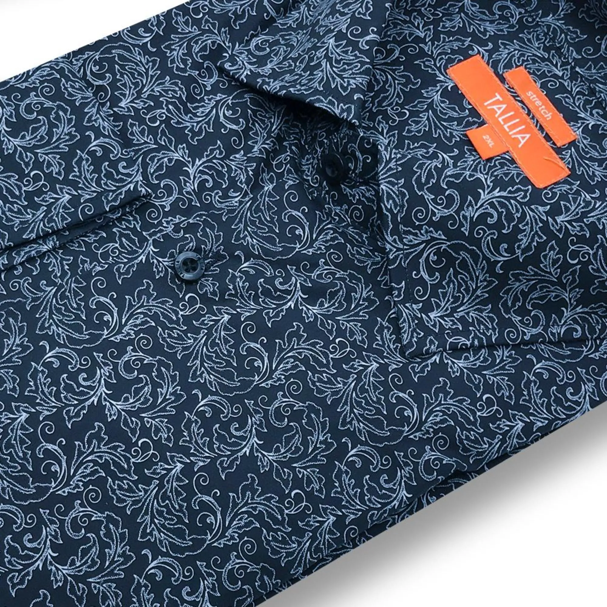 TALLIA MENS BIG AND TALL - MENS PAISLEY DRESS SHIRT - NAVY