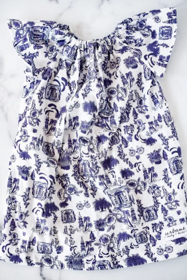 The Charleston Toile Girls Peasant Dress by Urbane Baby