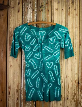 Vintage 1960s Mihitabel Teal and White Tie Dye Henley T-Shirt - XS Size