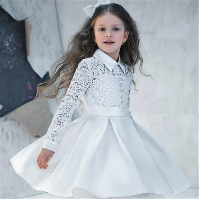 White Collared Flower Girl Dresses