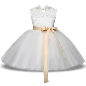 White Sleeveless Flower Girl Dress