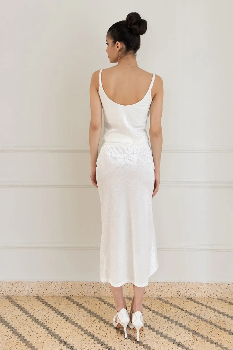 White Textured Velvet Ruched Skirt (XS)