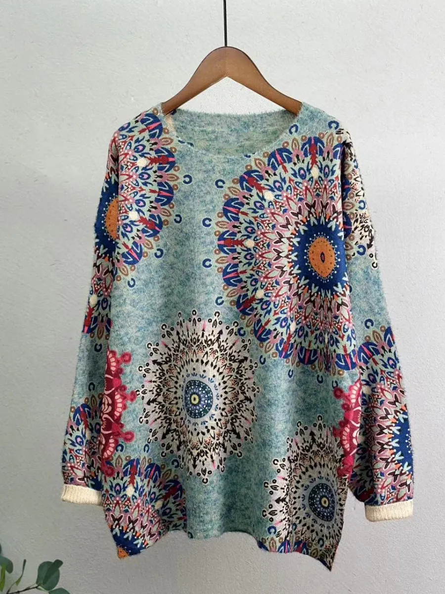 Women Casual Winter Flower Knitted O-Neck Sweater