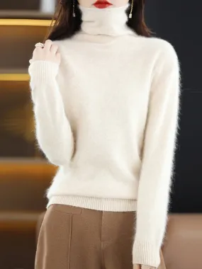 Women Casual Winter Solid Cashmere Turtleneck Sweater