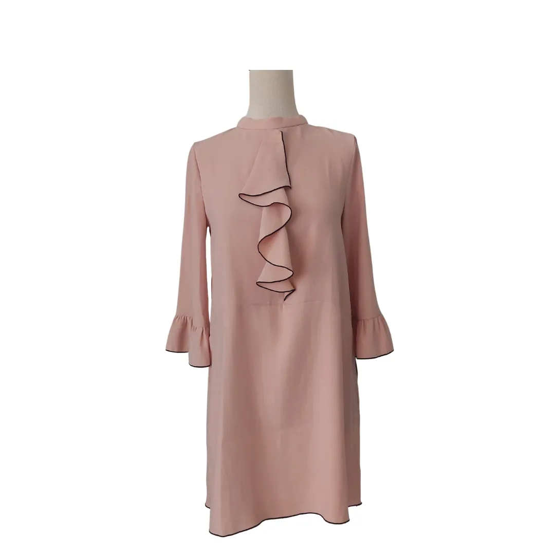 ZARA Light Pink Frill Flowy-sleeves Knee-length Dress | Brand new |